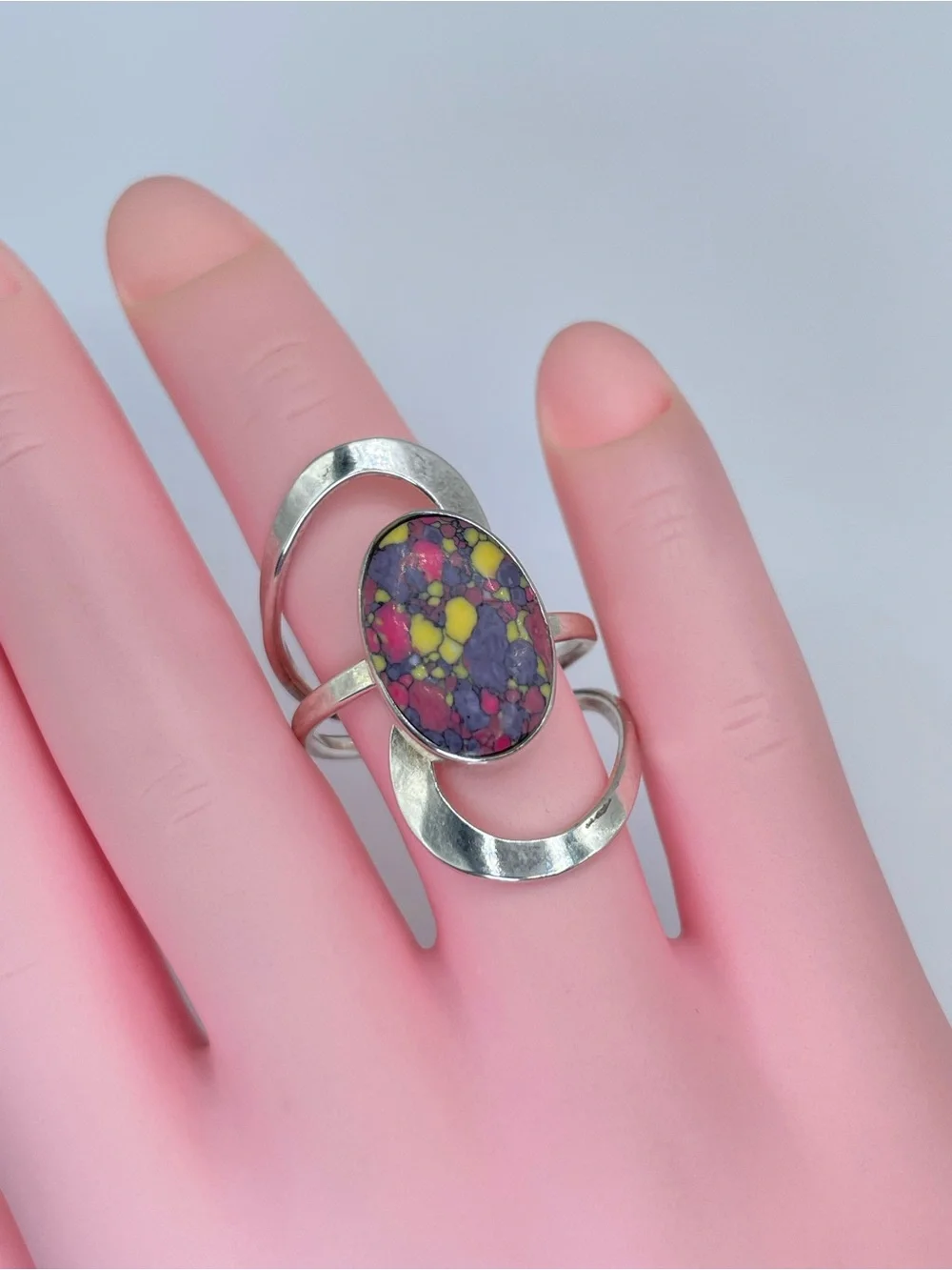Vintage Mexico Multi Color Stone Ring Size 9 Southwestern Taxco Style